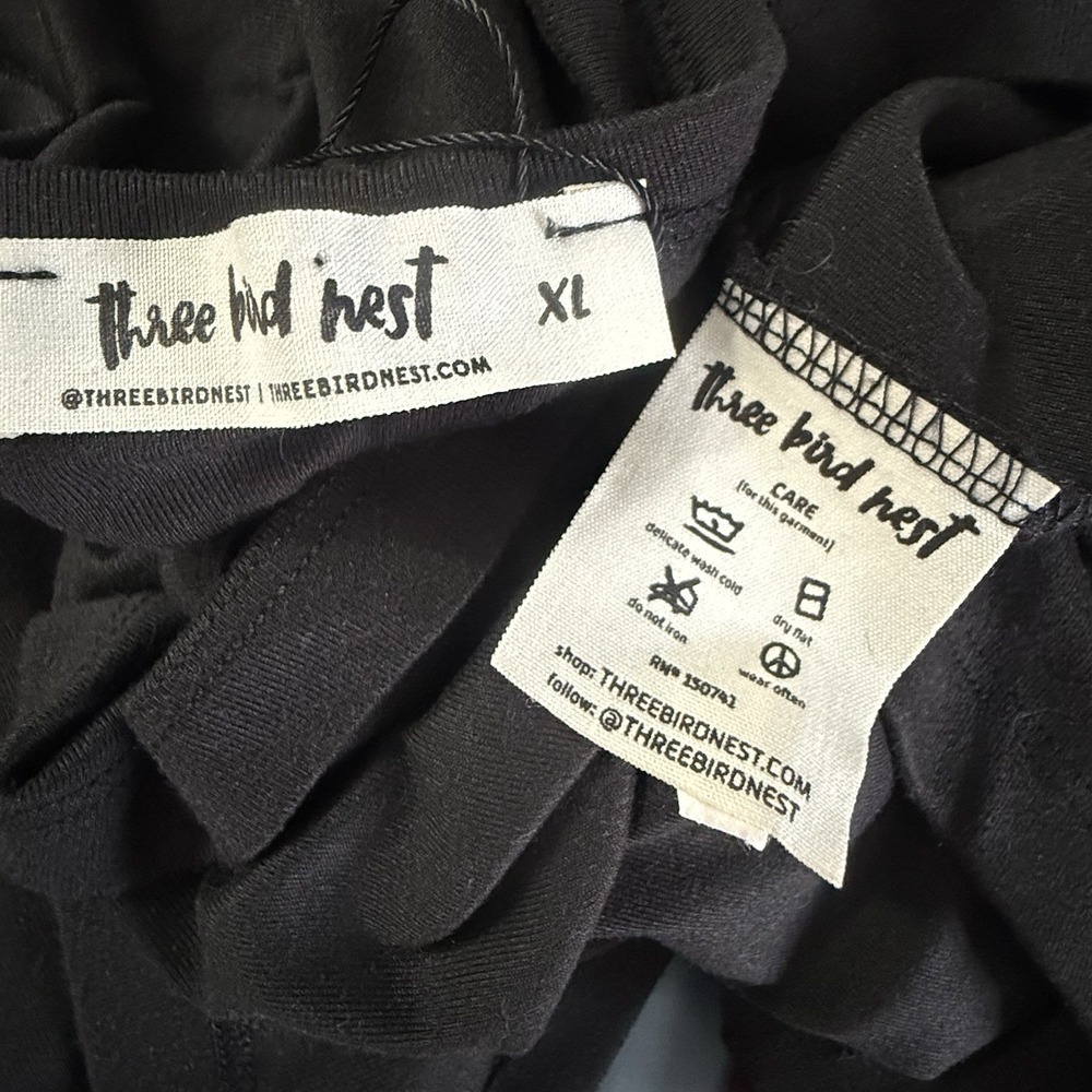 THREE BIRD NEST Black Knit TOP XL Babydoll Ruffle Oversized Swing Boho Artsy - Picture 7 of 8